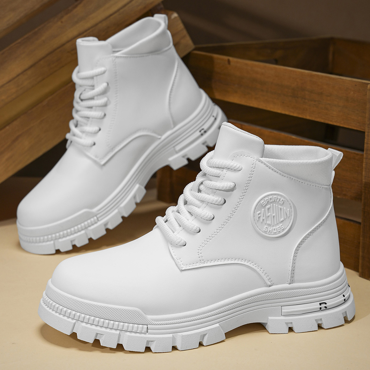 Men'S Fashion Footwear - メンズファッション オールシーズン対応 ホワイト バイクブーツ 秋冬 アウトドア