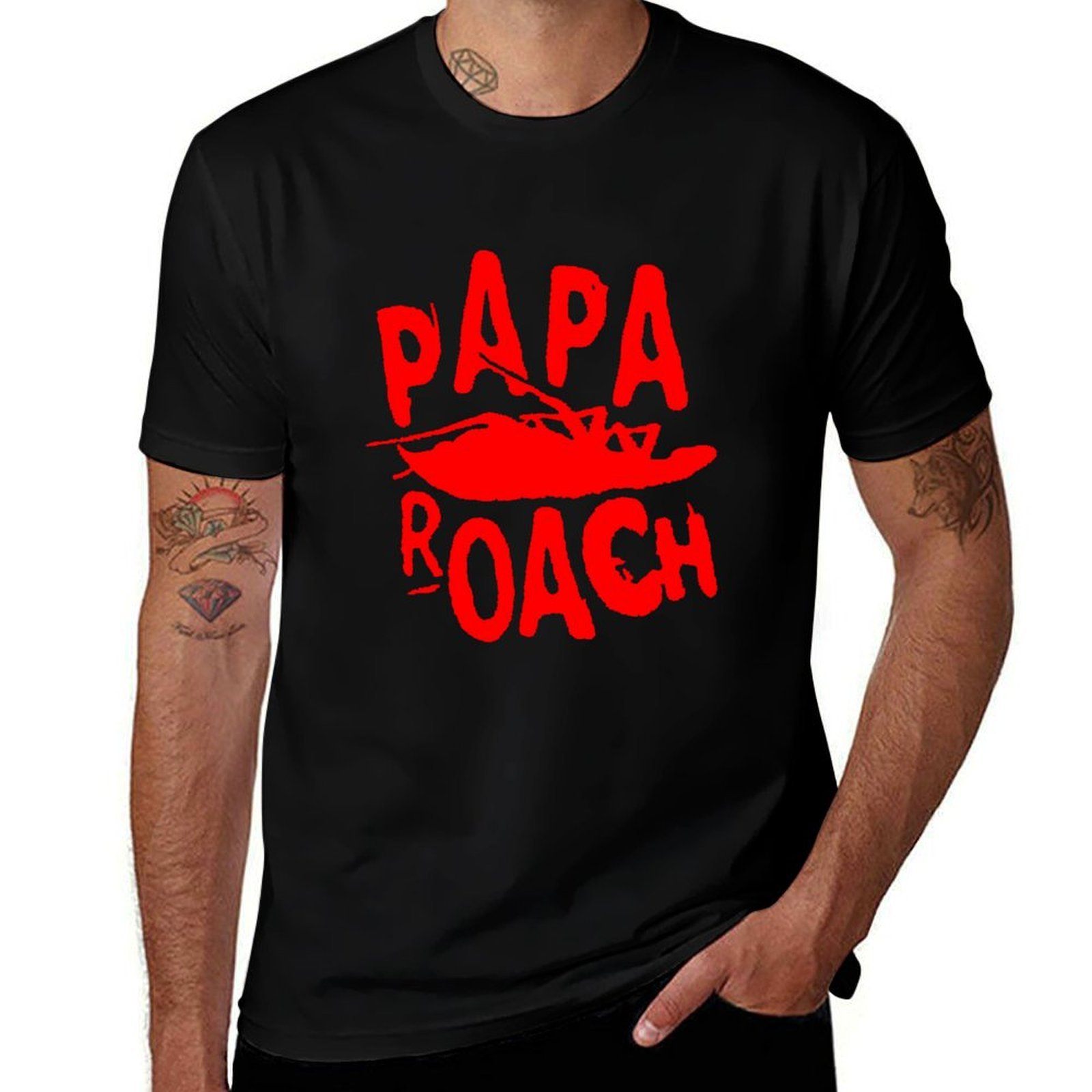 Men'S Fashion Genres - ジャンル ハードロックロゴ パパ・ローチロゴ エッセンシャルTシャツ ファッション カジュアル