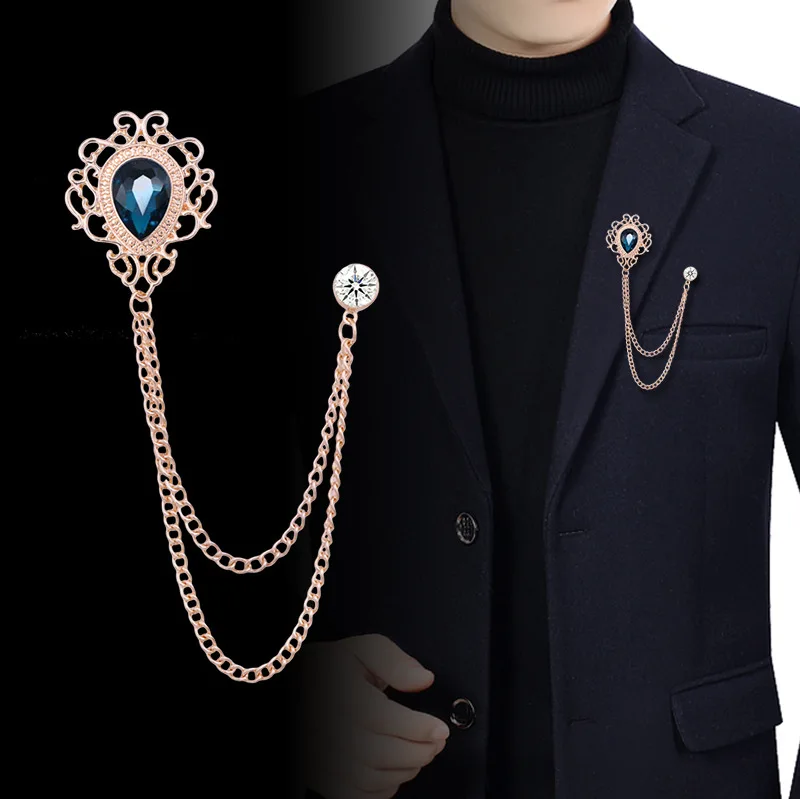 Men'S Fashion Jewelry - 新しいヴィンテージタッセルチェーンラインストーンクリスタルラペルピン - ユニセックス男性女性スーツシャツ襟ネクタイアクセサリーファッションジュエリー