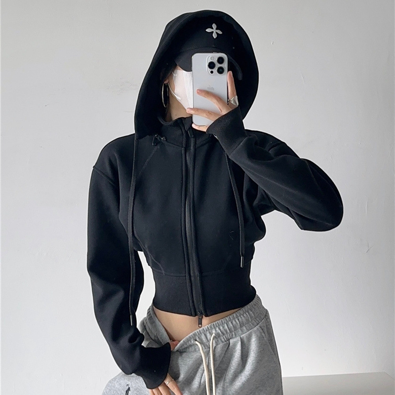 Mens Fashion Zip Up Hoodies - 女性クロップパーカースウェットファッション無地取り外し可能なパーカースリムウエストジッパージャケットカジュアルヴィンテージスウェット Y2k