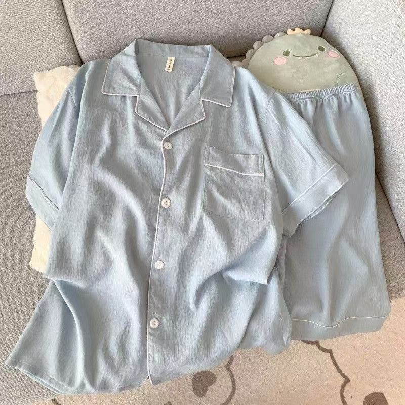 Men'S Fashion Zip Sweater - 夏の男性ルーズカジュアルラウンジウェアセット男性ファッションストライプパジャマ半袖シャツショーツカーディガン屋外着用パジャマ
