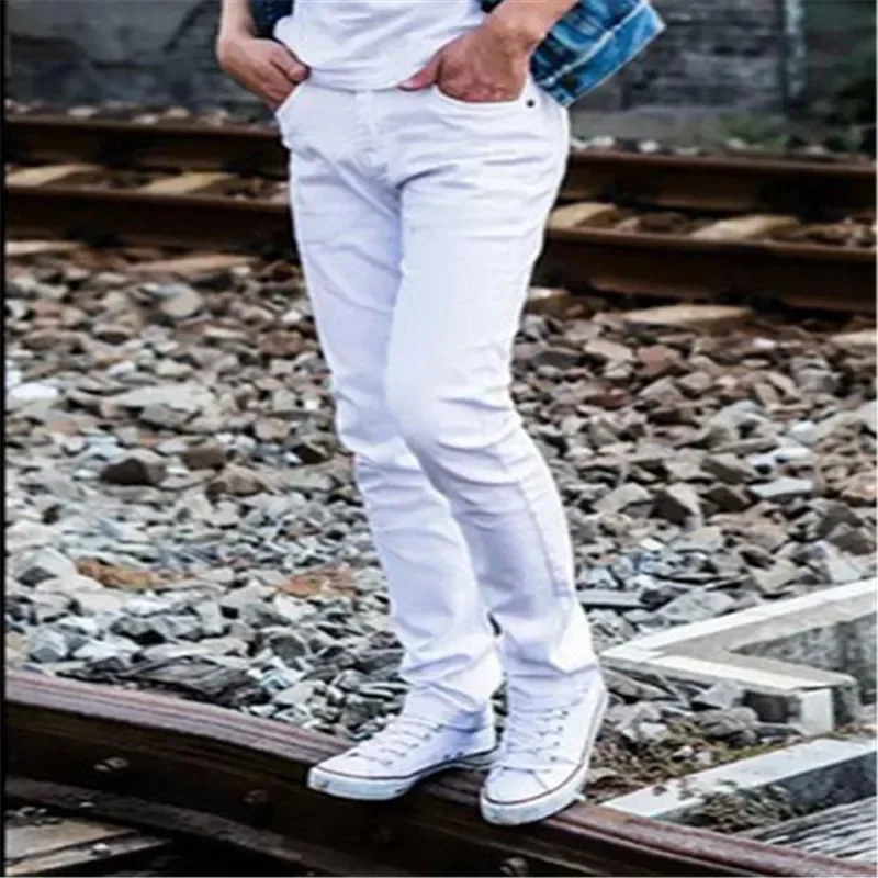Men'S Fashion Vest With Jeans - ホットファッション夏固体綿ジーンズ男性赤ティーンエイジャーパンタロンオムスキニー男性レジャーボーイズスウェットパンツオムブレ二色NM33