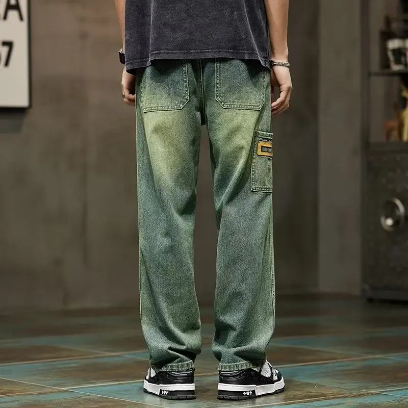 Jeans Pants Fashion Men - 韓国ファッションヴィンテージジーンズ男性だぶだぶのパンツハイストリートワイドレッグストレートルーズデニムパンツ日本ストリート男性服