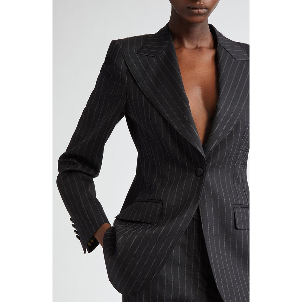 Men'S Fashion All Black Outfit - エレガントな黒のストラップ付きレディースブレザーファッションワンボタンピークラペルスリムフィット2ピースジャケットパンツセットカスタマイズされた衣装2026