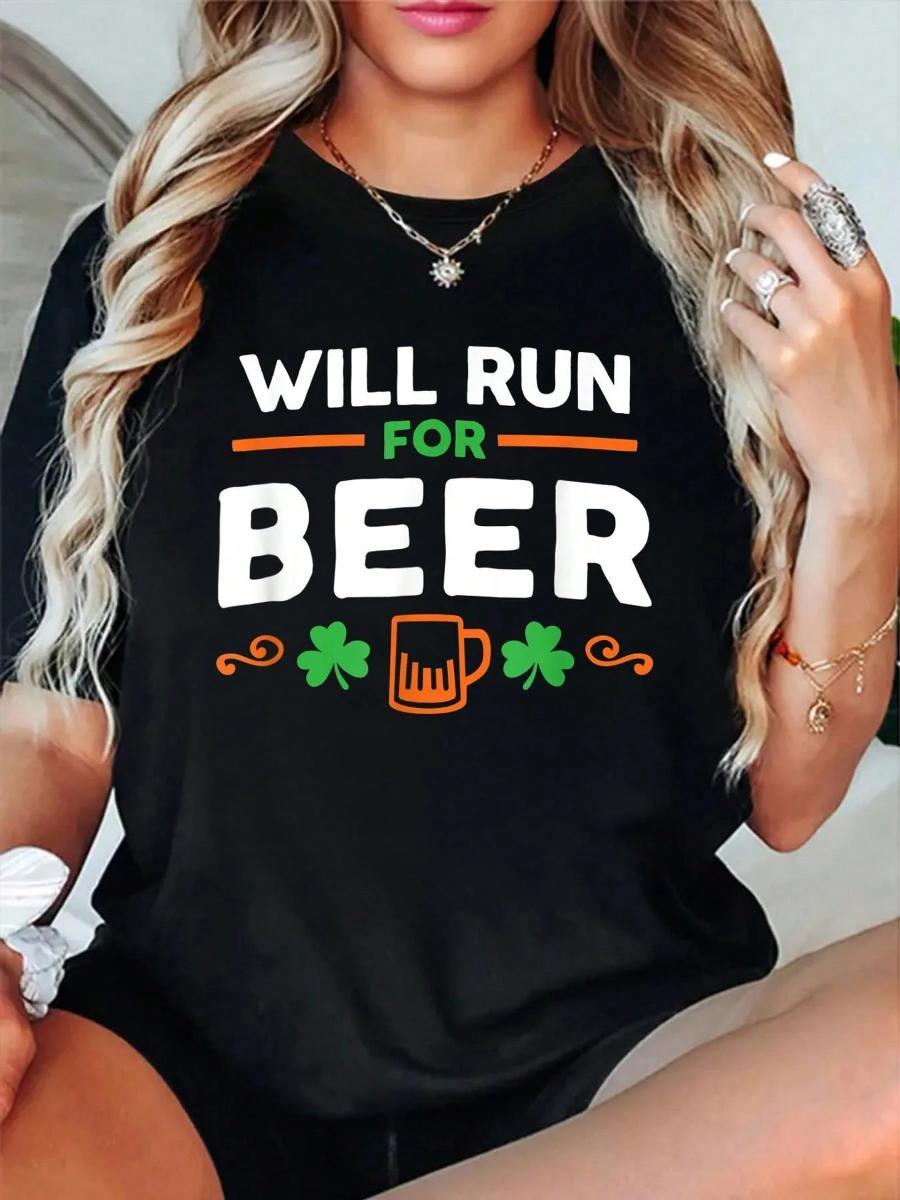 Men'S Fashion Today - 100%コットン製 男女兼用「Will Run For Beer」シャツ 聖パトリックデー