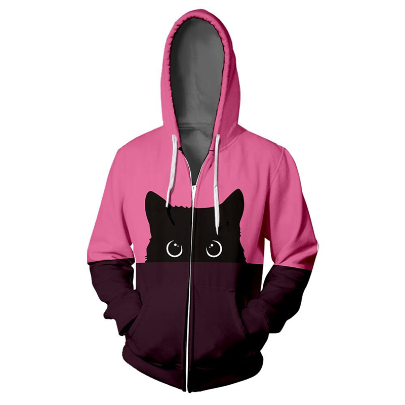 Mens Fashion Zip Up Hoodies - 男性と女性のためのかわいい静かな猫のパターンのジップアップパーカー、カジュアルな長袖スウェットシャツ、3Dプリントジッパーパーカー、シンプルなトレンド、ファッション