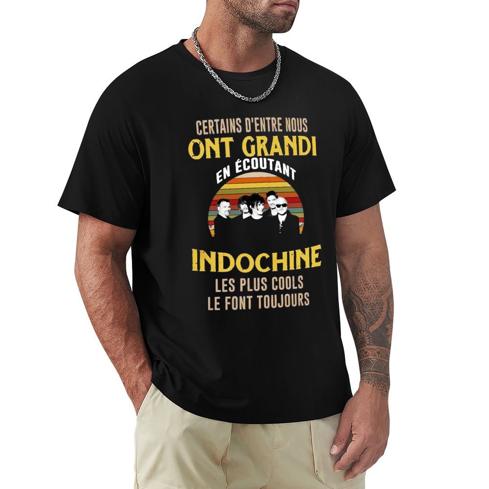 Men'S Fashion Genres - インドシナバンドロゴ7 exselna ジャンル ロック、ニューウェーブ Tシャツ ファッション