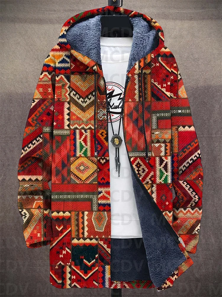 Men'S Fashion Zip Sweater - ユニセックス長袖セーター,エスニックプリント,ぬいぐるみ,厚手,レトロ,カーディガン
