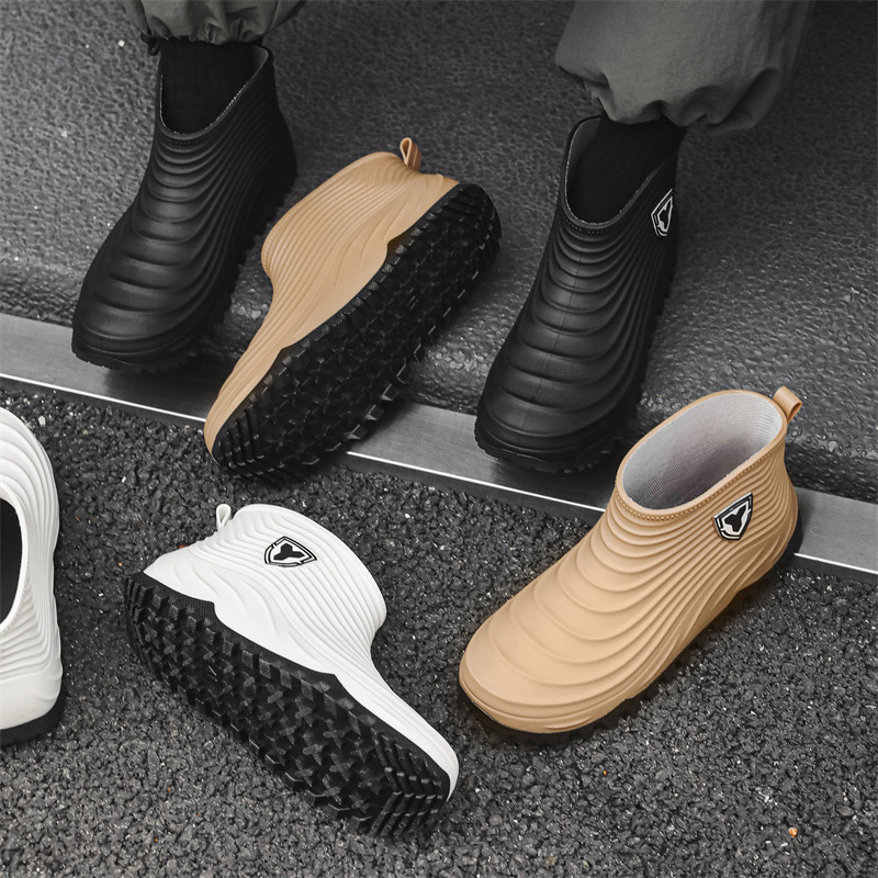 Mens Fashion Zapatos - メンズレインシューズファッション防水滑り止めレインブーツ冬ショートバレル釣りウォーターシューズ男性用レインブーツザパトス