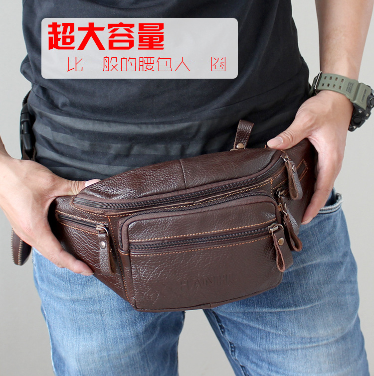 Leather Belt Braided - 本物の牛革ウエストバッグ男性おかしいパックベルトバッグ電話ポーチ複数のポケットハイキングランニングとサイクリングバッグファニーパック