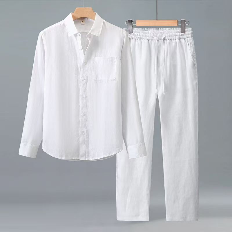 Men'S Fashion 2026 - (シャツ+ズボン) 2026夏メンズファッションクラシックシャツメンズビジネスカジュアルファッションシャツ男性用服セットサイズM-4XL