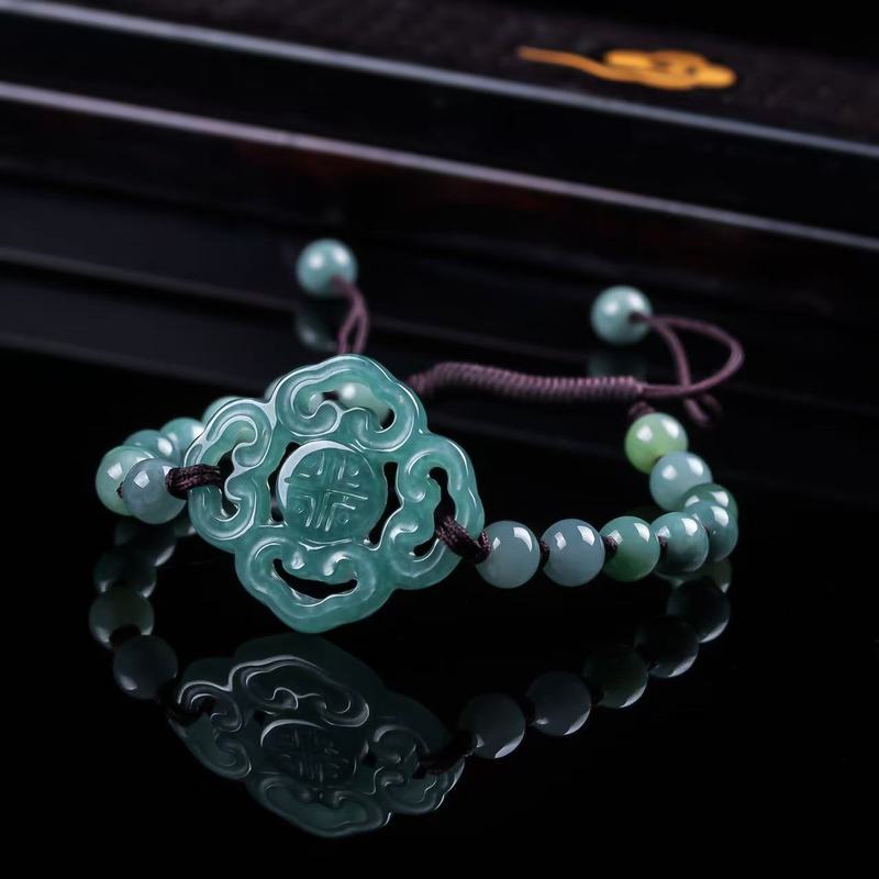 Men'S Fashion Jewelry - 天然ジェダイトAグレードブレスレット オリジナルデザイン ファッションブルーウォーターアイスタイプ ラウンドビーズジュエリー 男女兼用