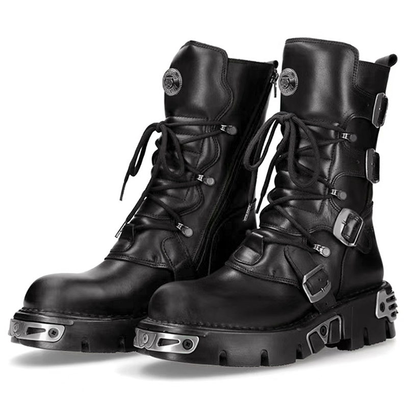 Men'S Fashion Footwear - 男性高級ファッションパンクゴシックハイバイクブーツオリジナルレザーシューズカウボーイプラットフォームブーツレディースデザイナーロングボタ男性