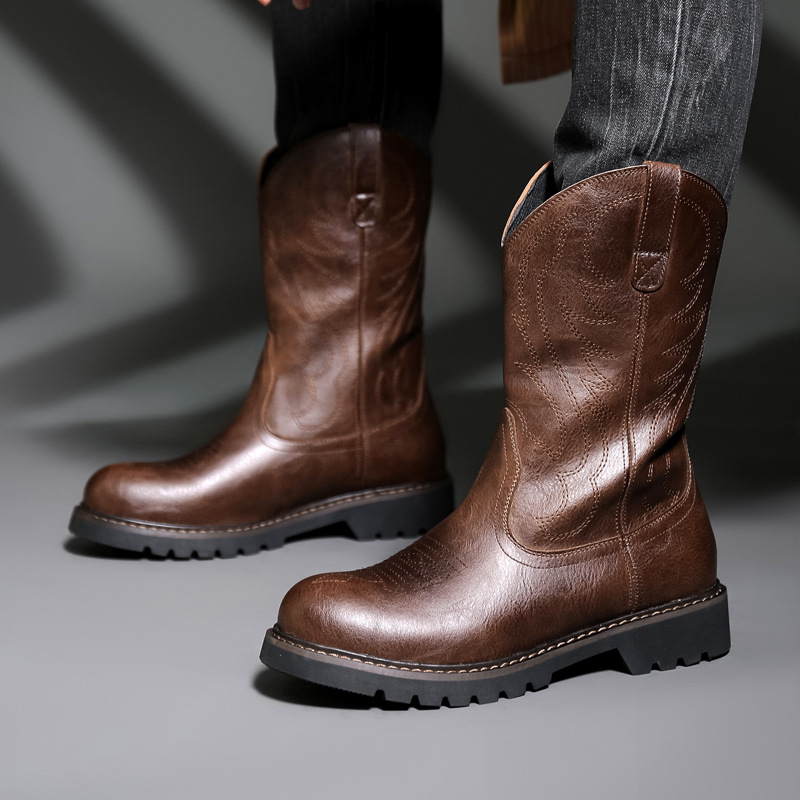 Mens Fashion Zapatos - ファッションメンズカウボーイブーツ新しい刺繍ヴィンテージ騎士ブーツ冬メンズスノーブーツオートバイブーツ男性靴 Zapatos De Mujer