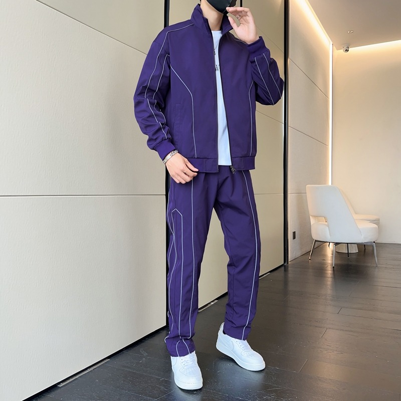 Men'S Fashion Zip Sweater - メンズスタンドカラー長袖ジッパーカーディガンジャケットトップ弾性ハイウエストパンツカジュアルスポーツファッションスーツ