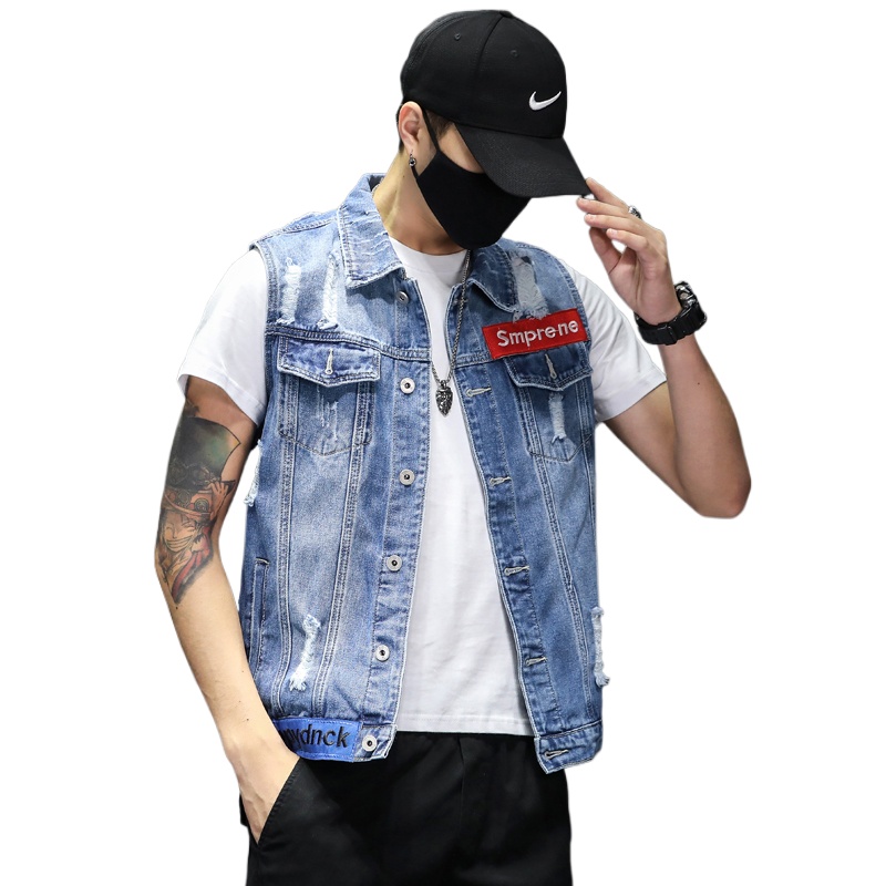 Men'S Fashion Vest With Jeans - 新しいファッション男性ブルーデニムベストチョッキノースリーブジャケットクラシックデニムコートベスト男性綿スリムジーンズチョッキ6XL