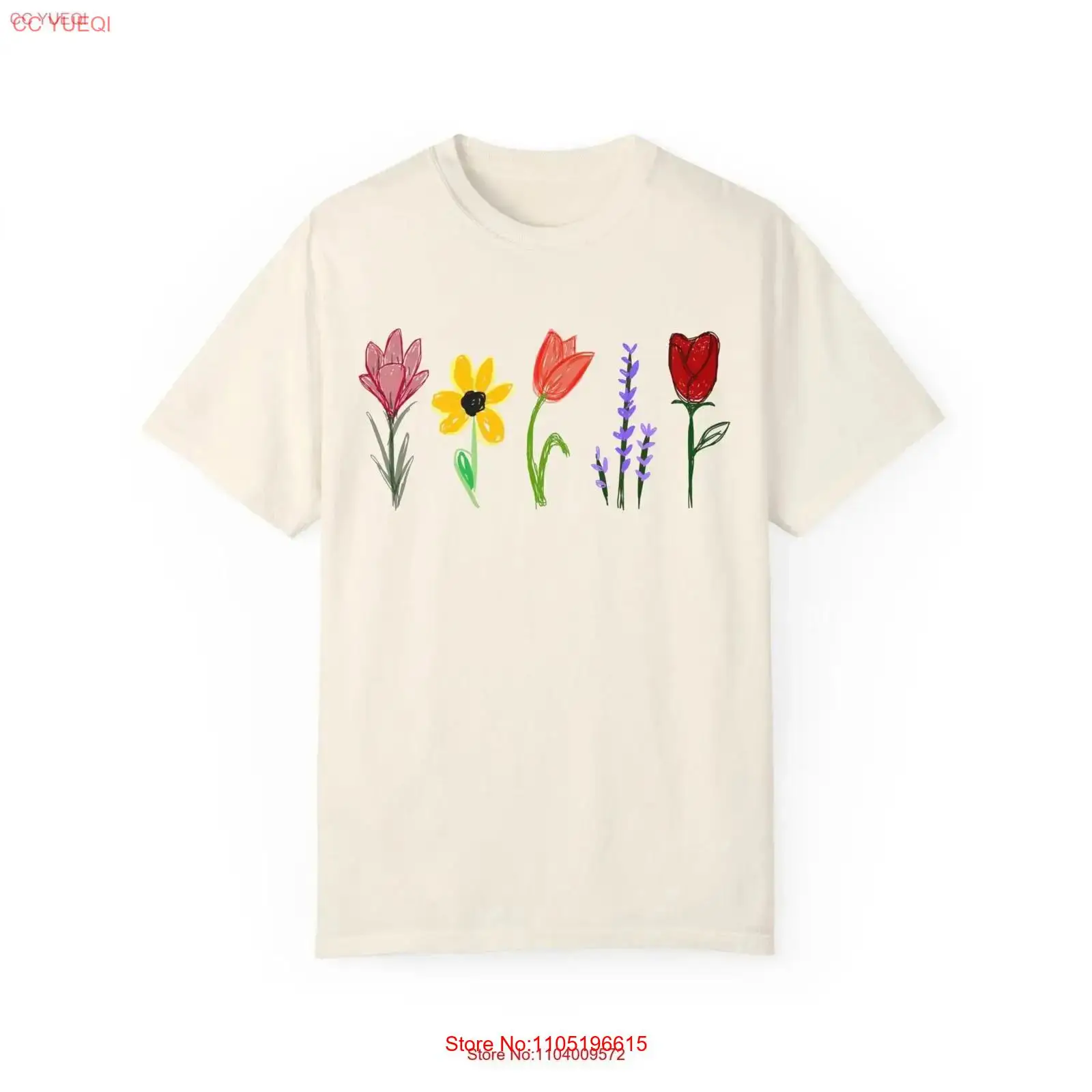 Men'S Fashion Everyday - 花柄落書き T シャツかわいい描画ナースカラフルな花シンプルなミニマリストヴィンテージウォッシュドファッションオムトップ日常着用
