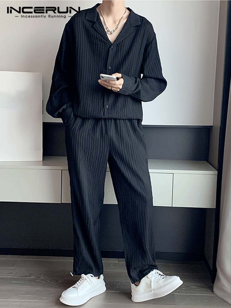 Mens Fashion In 40S - メンズ長袖シャツとパンツセット,スタイリッシュなストライプのスーツ,カジュアルスタイル,ファッショナブル,S-5XL,2ピース,2023
