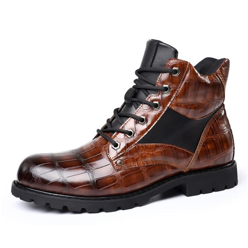 Mens Fashion Zapatos - 高級ブランド男性ブーツグリッドパターンスクエアヒール男性アンクルブーツデザイナー Leahter 靴男性ファッションオートバイブーツ Zapatos