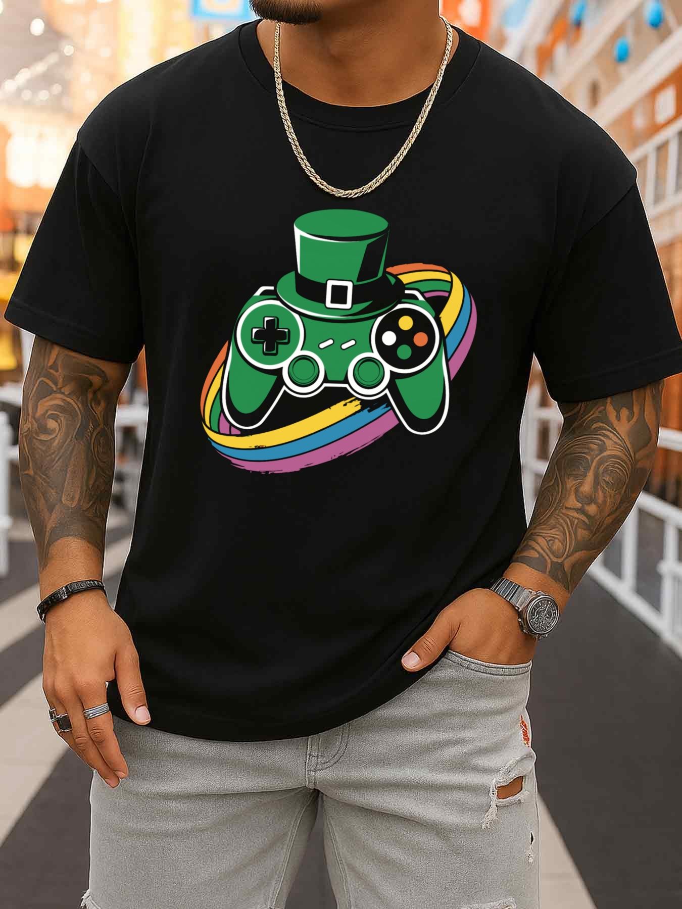 Men'S Fashion All Black Outfit - 聖パトリックの日プレーヤーTシャツ メンズ 半袖 ブラック カジュアル サマーウェア