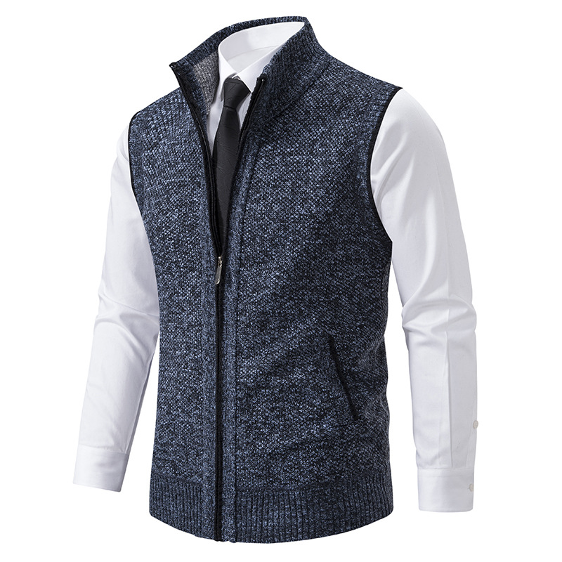 Men'S Fashion Zip Sweater - メンズ冬秋セーターベストニットノースリーブカーディガンスタンドカラージッパーセーターコート暖かいシンプルなスタイル男性ニットウェア