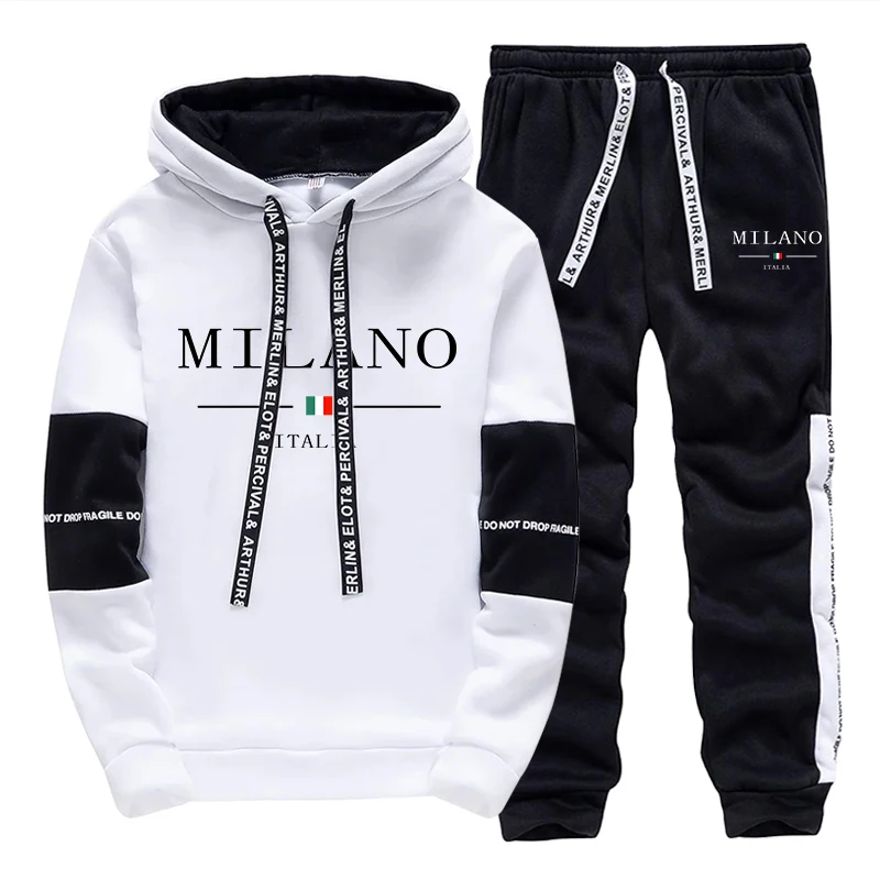 Men'S Fashion 2026 - メンズセット/パーカー/パンツ イタリア風トレンドパーカースポーツウェア outfits 2026年秋 デイリーカジュアルファッション フード付きスウェットシャツとジョガーパンツ