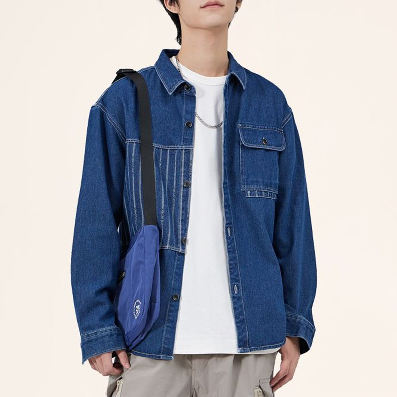 Men'S Fashion Now - 折り襟付きデニムジャケット,韓国のシックなメンズジャケット,ポケット付き,長袖,ゆったりとしたカジュアルウェア,ヴィンテージのファッションコート,春と秋