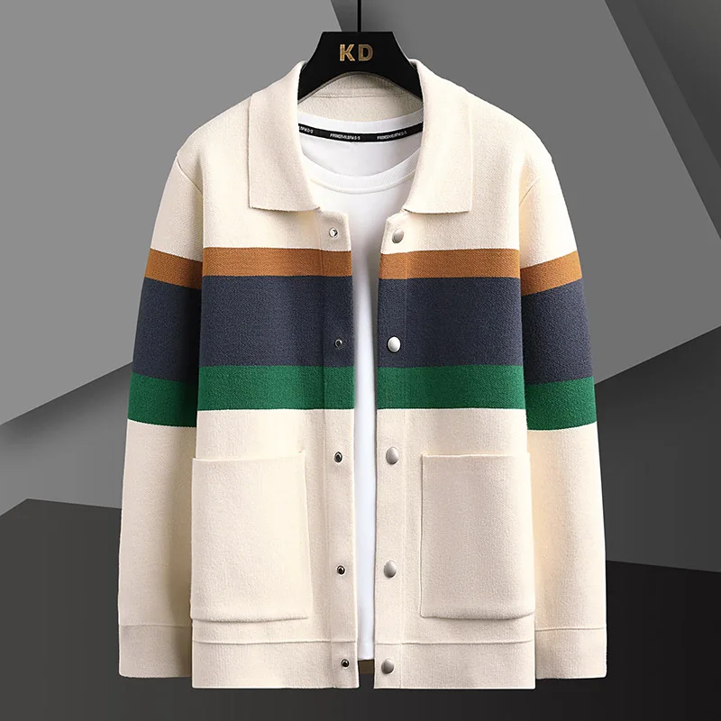 Men'S Fashion Zip Sweater - 2024 秋冬新ファッションニットカーディガンコートメンズマッチングカラーカジュアルルーズセーター暖かいコートプラスサイズ 5XL-M