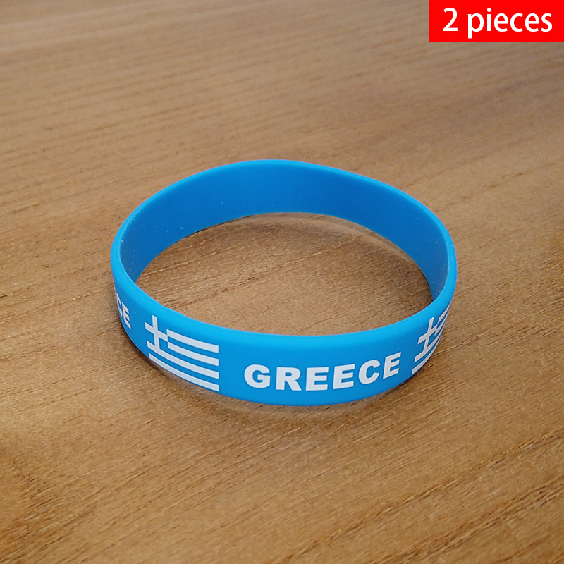 Men'S Fashion Greece - 2 個ギリシャ国旗リストバンドスポーツシリコーンブレスレット男性女性ゴムバンド愛国記念ファッションアクセサリー