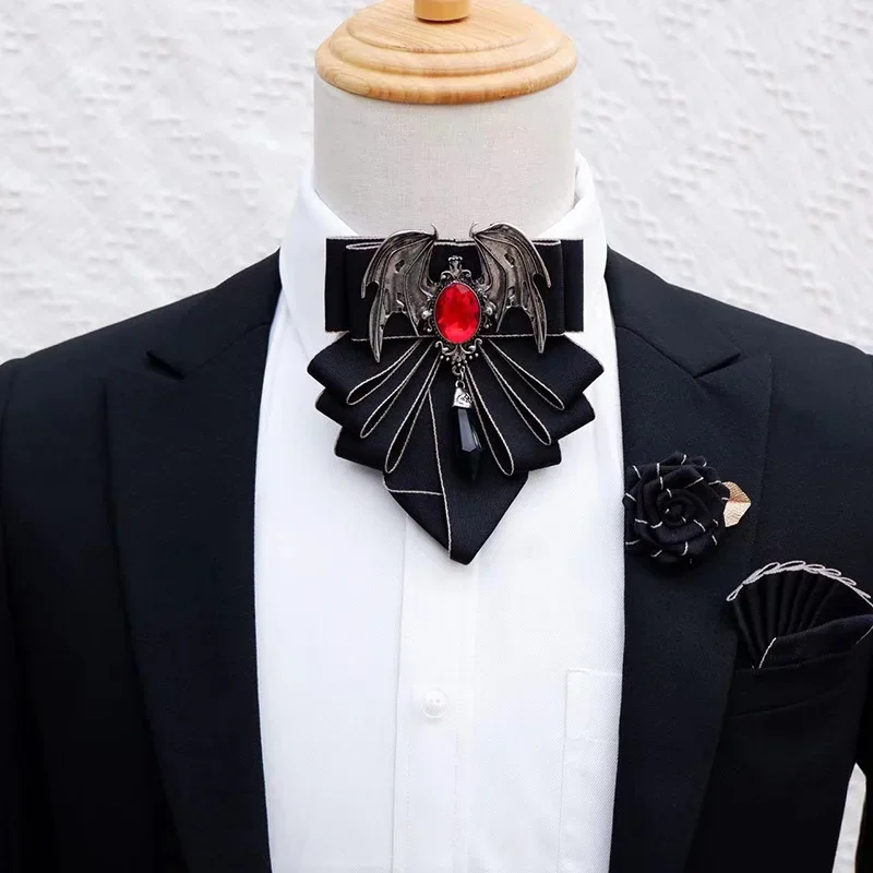 Mens Fashion Dress Shirts - 男性用の英国スタイルのボウブローチセット,花の襟付きのフォーマルウェア,蝶ネクタイ,ポケットタオル