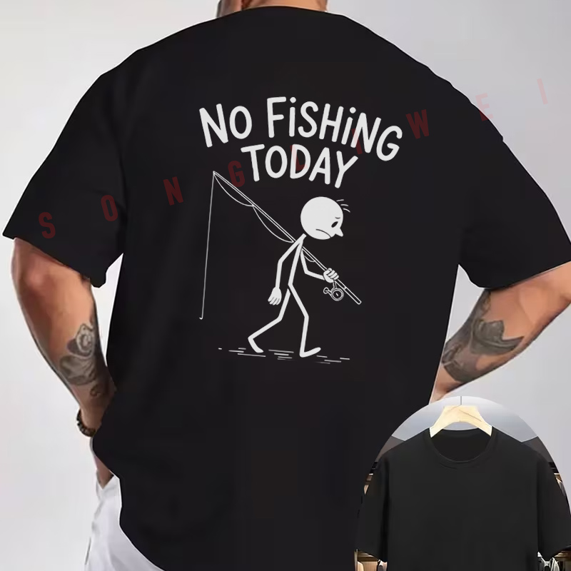 Men'S Fashion Today - 今日釣り禁止スティックマンプリントオートバイ Tシャツバックプリントメンズ半袖 O ネック夏カジュアルファッショントップス Tシャツ