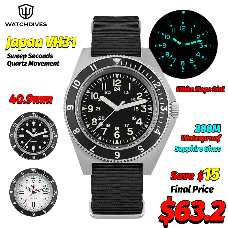 Men'S Fashion Jewelry - Watchdives WD1972 クォーツ時計サファイア夜光メンズ腕時計 VH31 スイープ秒ムーブメント 20Bar