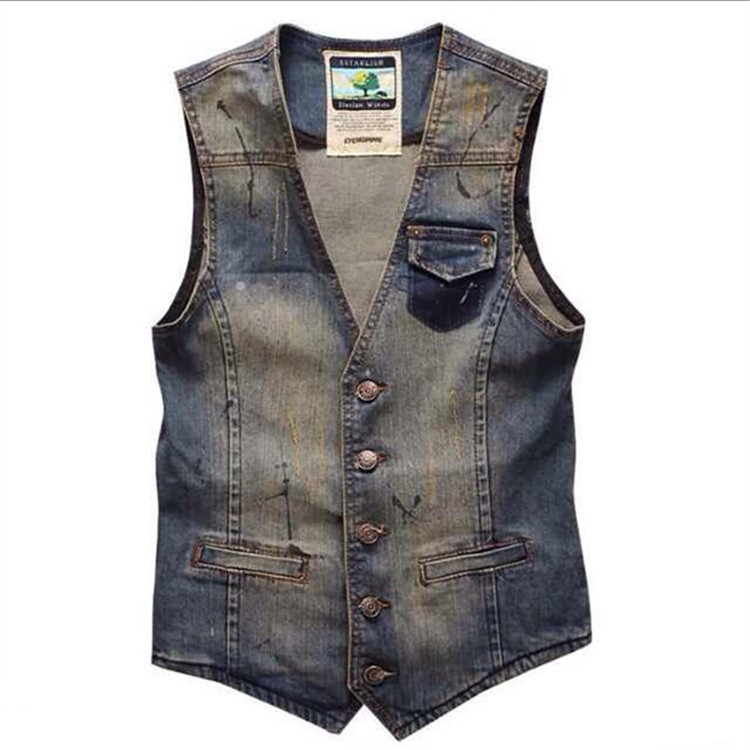 Men'S Fashion Vest With Jeans - 春秋の新ファッションメンズカジュアルトレンディ韓国スリムヴィンテージレトロブルー V ネックノースリーブジーンズジャケットデニムベストコート男性