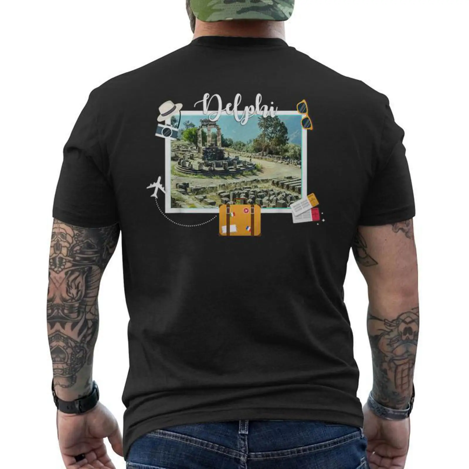 Men'S Fashion Greece - ギリシャお土産旅行旅行デルフィメンズ Tシャツバックプリントモンステリーヴィンテージウォッシュドユニセックスファッションソフトスタイリッシュ