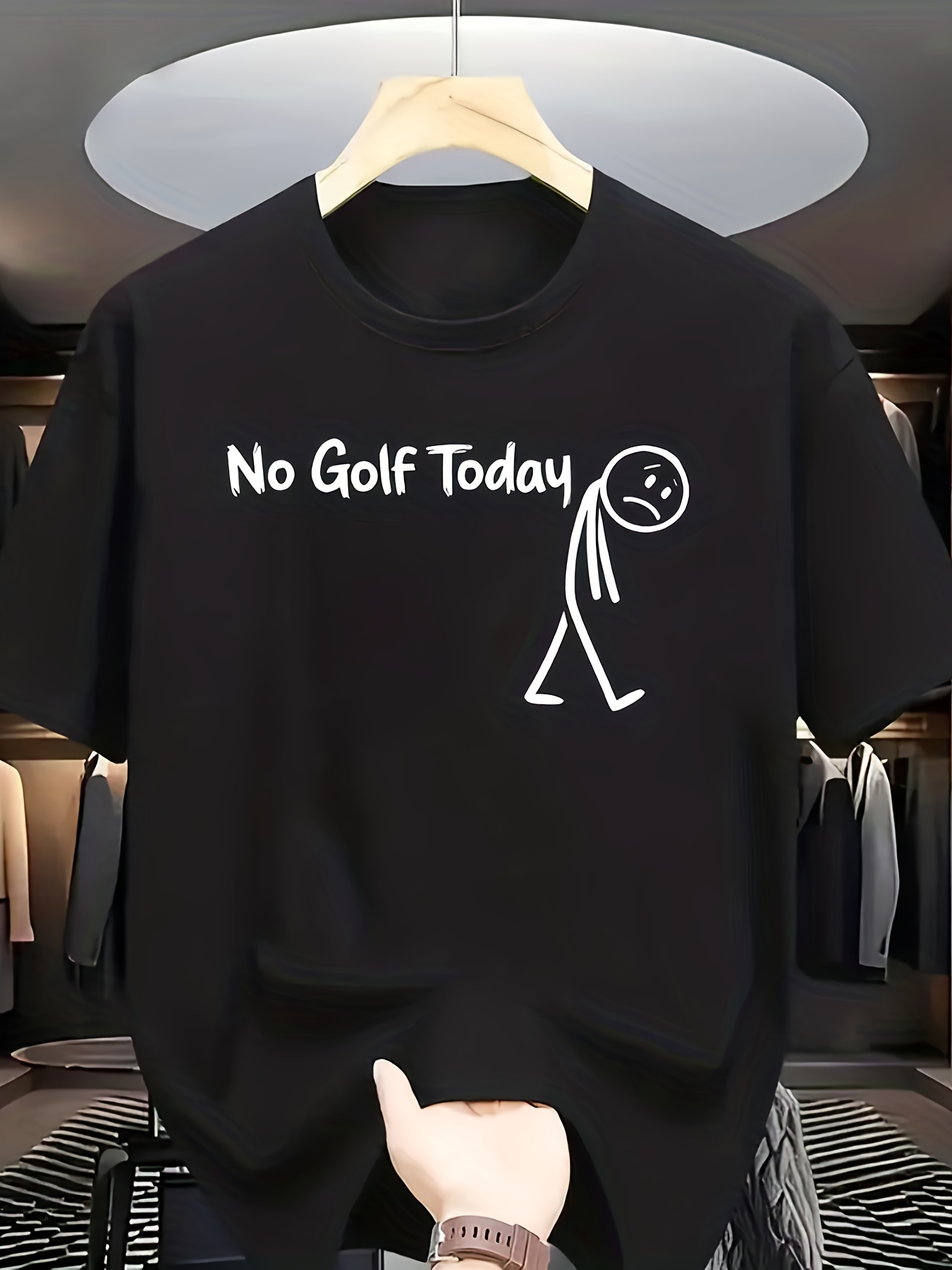 Men'S Fashion Today - 2026 メンズ夏のトレンド新作ファッション「今日ゴルフはダメ」とスティックマンプリント T シャツ、綿 100% 高品質半袖
