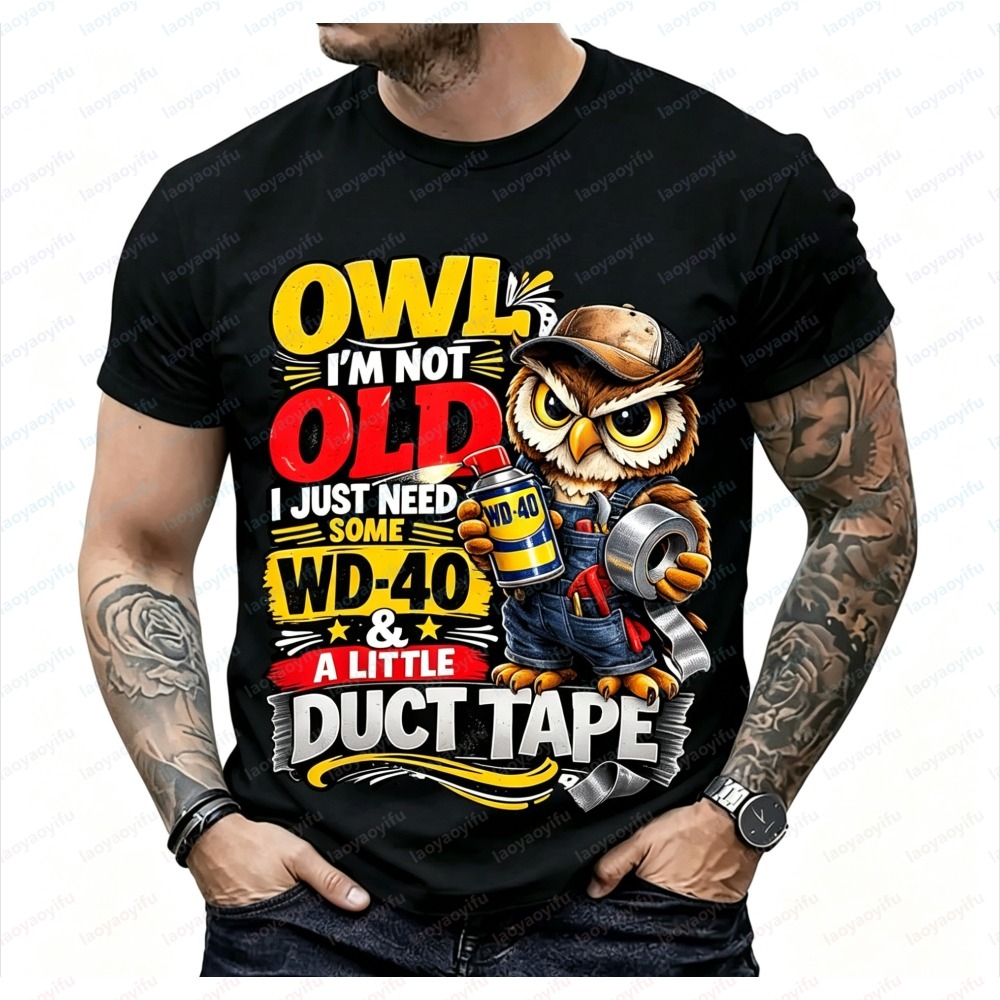 Mens Fashion In 40S - ファッションメンズ夏半袖TシャツフクロウI'm Not Old WD-40 & ダクトテーププリントカジュアルクルーネックデイリーファッションストリートウェアトップス