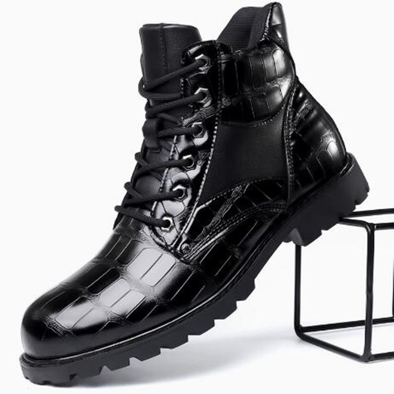 Mens Fashion Zapatos - ブランド男性ブーツグリッドパターンスクエアヒール男性アンクルブーツデザイナー高級レザーシューズ男性用ファッションオートバイブーツ Zapatos