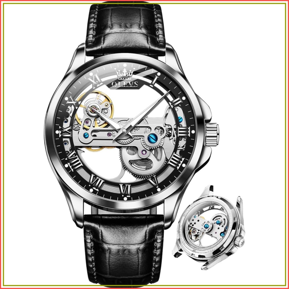 Mens Fashion Style Images - 自動巻きスケルトン腕時計 メンズ - 機械式自動巻き、レザー、防水、夜光、ドレススタイル