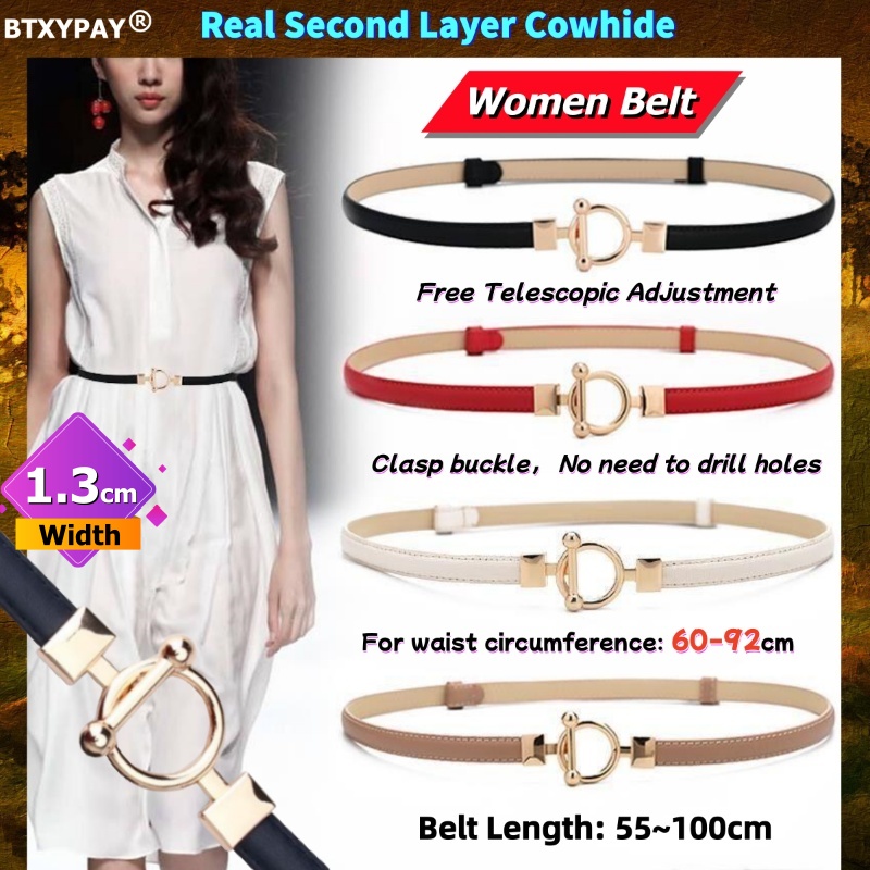 Leather Belt Braided - 1.3cm幅 1M レディース OTクラスプバックルベルト 本革ベルト 本物の二層牛革