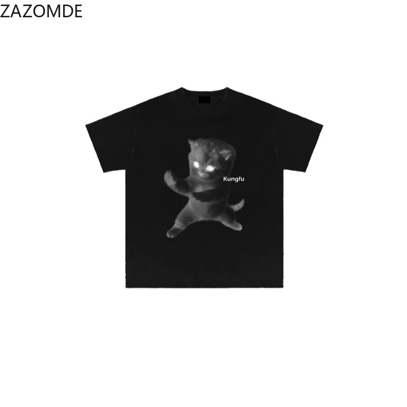 Mens Fashion Style Images - ZAZOMDE Ins トレンディなスローガングラフィック Tシャツ ユニークなイメージプリント オーバーサイズ半袖トップス