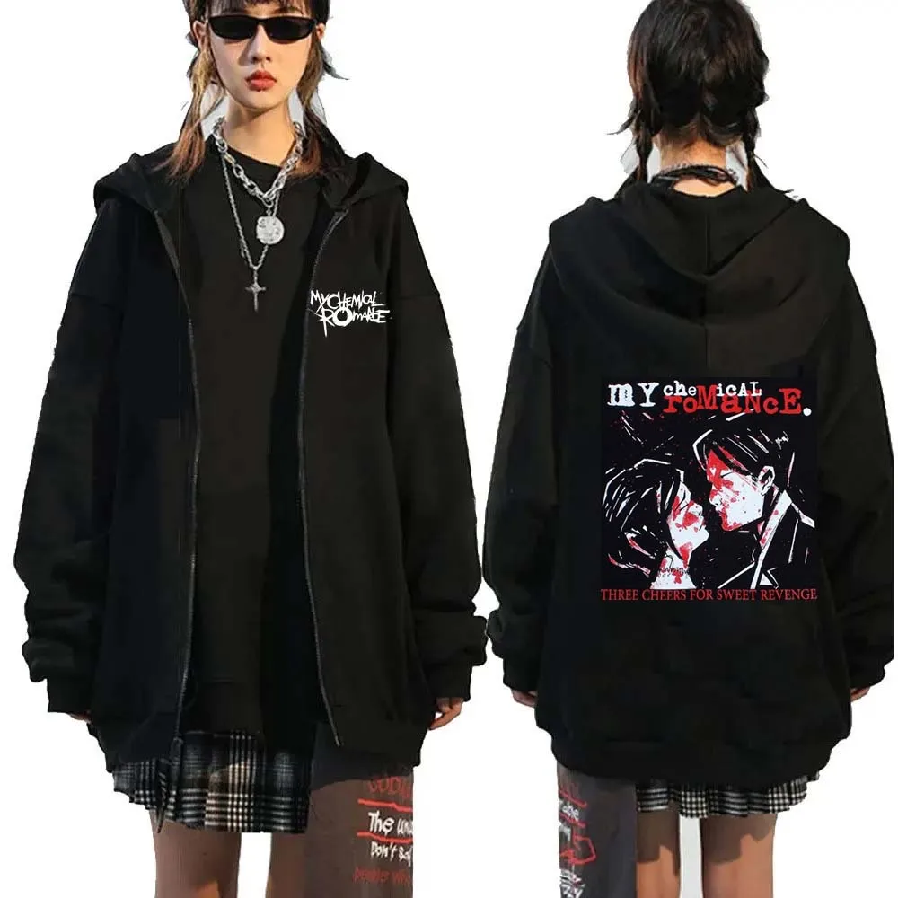 Mens Fashion Zip Up Hoodies - 私のロマンス-男性用の化学ジッパー付きフード付きスウェットシャツ,ヒップホップスタイルのセーター,ヴィンテージスタイル,ロックバンド,ブラックパレード,パンクファッション