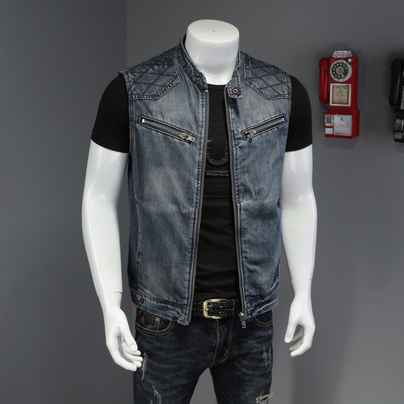 Men'S Fashion Vest With Jeans - 2026 メンズデニムベストヴィンテージファッションデザインレトロノースリーブジャケット男性ストリートウェアリッピングホールパンクジーンズチョッキコート