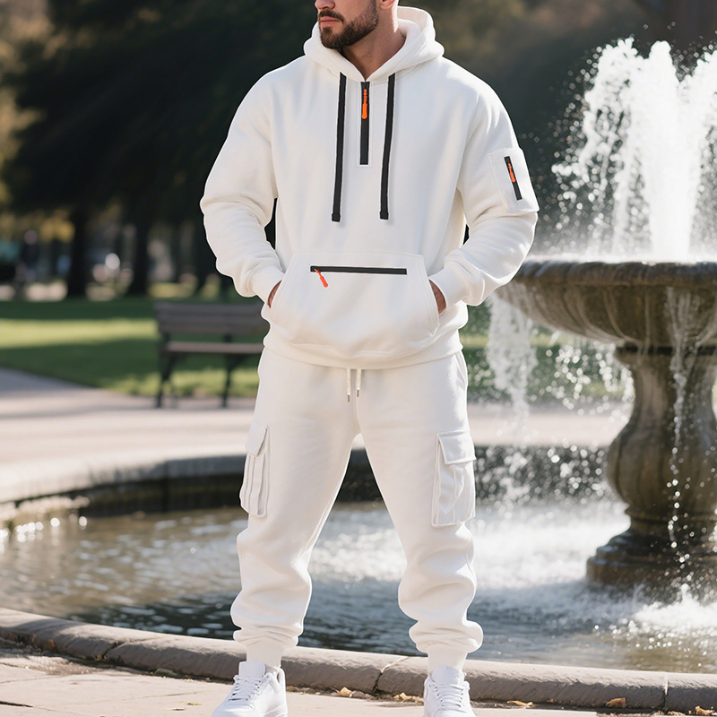Men'S Fashion Zip Sweater - メンズスポーツスーツスタイル秋冬フリースメンズカジュアルスポーツウェアジッパースウェットマルチポケットワークパンツスーツ