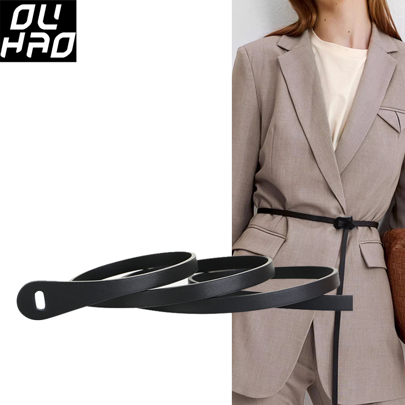 Leather Belt Braided - 女性のためのレトロなウエストシンチレザーベルト、バックルなし、スリムベルト、ドレス付きセーター、スーツ、オールインワン、コート、牛革、装飾