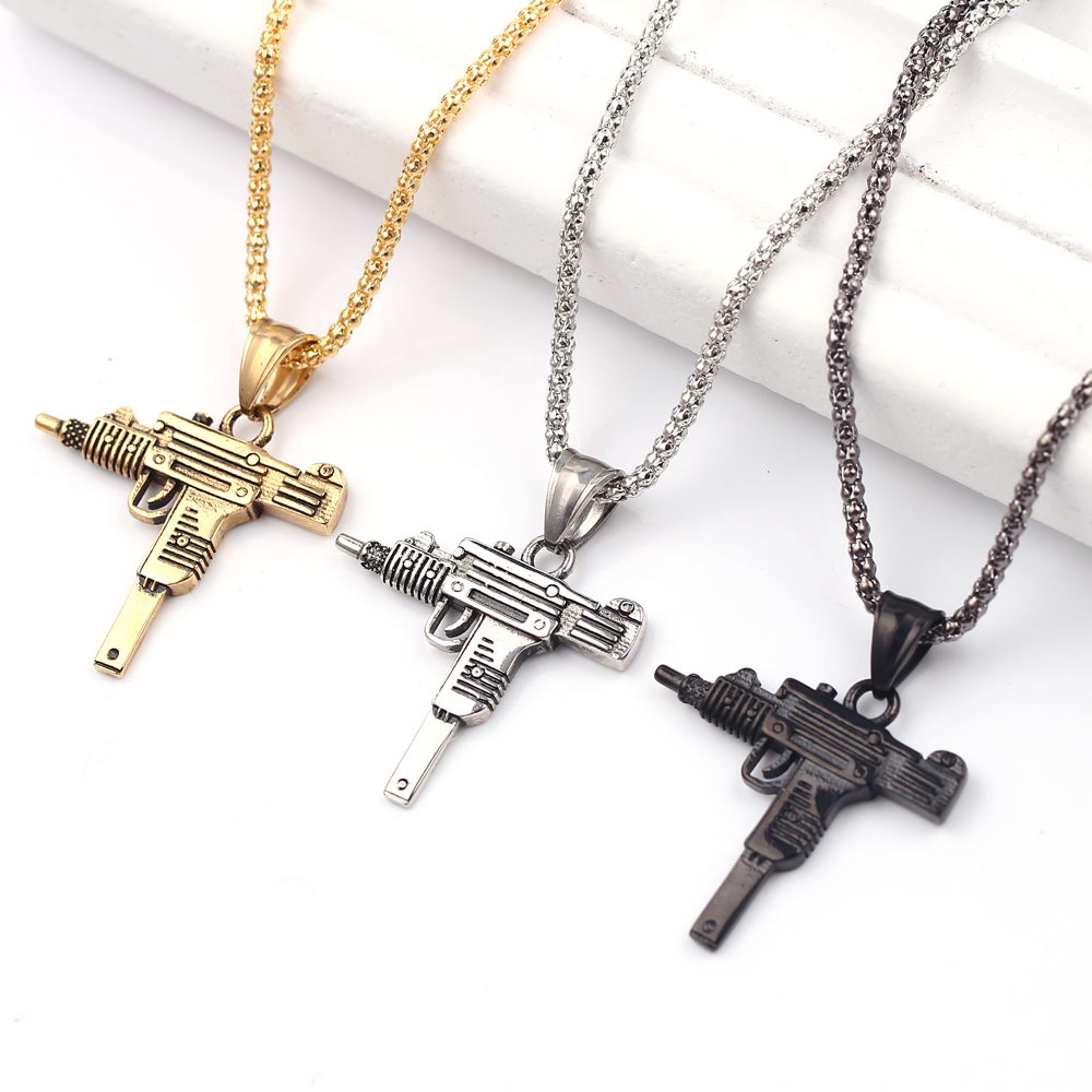 パンク・ウジ・ピストル・マシンガン・ネックレス・ペンダント  - Men'S Fashion Jewelry のレビューと価格