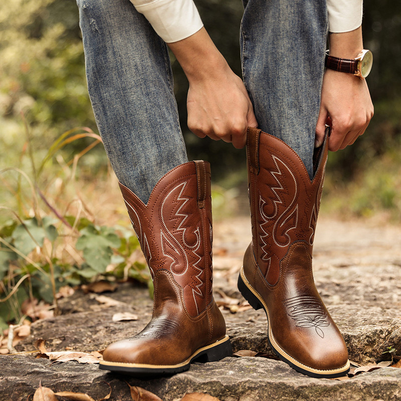 ファッション男性女性ミッドカーフブーツ手作りレトロウエスタン - Mens Fashion Zapatos のレビューと価格