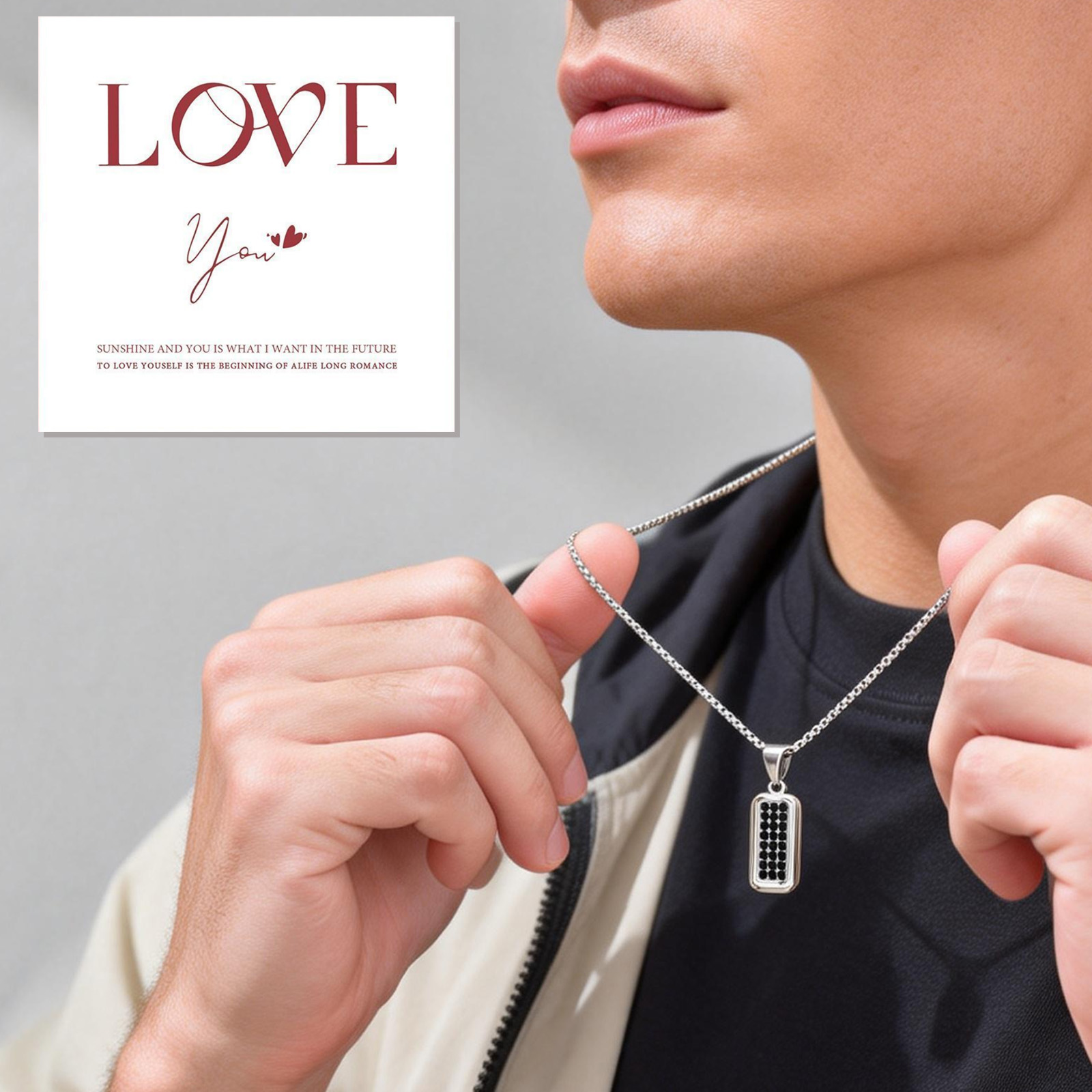 パーソナライズドッグタグネックレス男性用ギフト、ジルコン象嵌 - Men'S Fashion All Black Outfit のレビューと価格