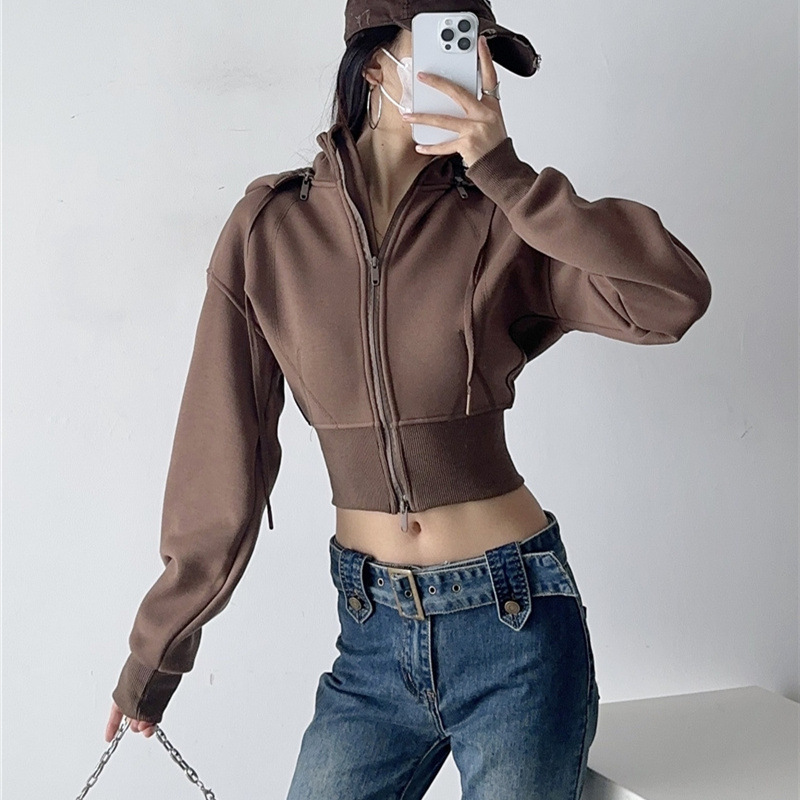 女性クロップパーカースウェットファッション無地取り外し可能な - Mens Fashion Zip Up Hoodies のレビューと価格