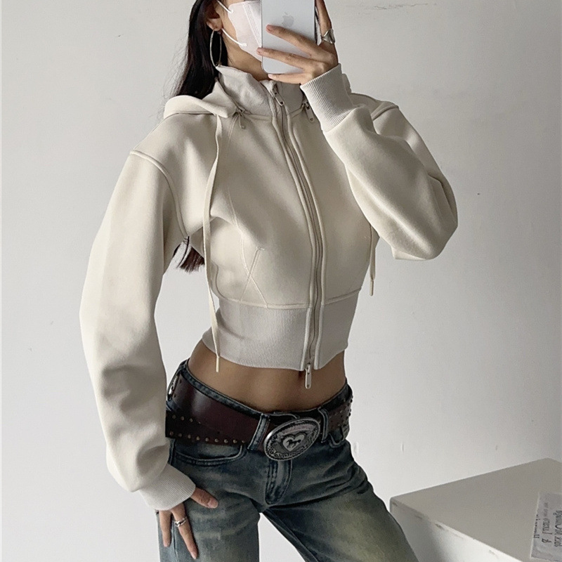 女性クロップパーカースウェットファッション無地取り外し可能な - Mens Fashion Zip Up Hoodies のレビューと価格