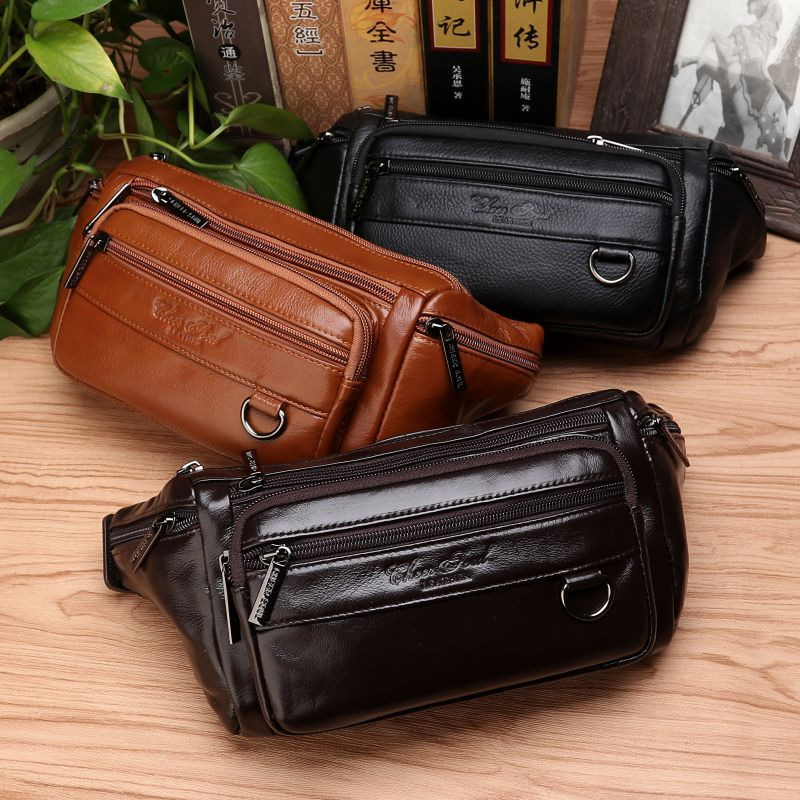 男性ウエストファニーバッグスリングチェストバッグ本革カジュア - Leather Belt Braided のレビューと価格